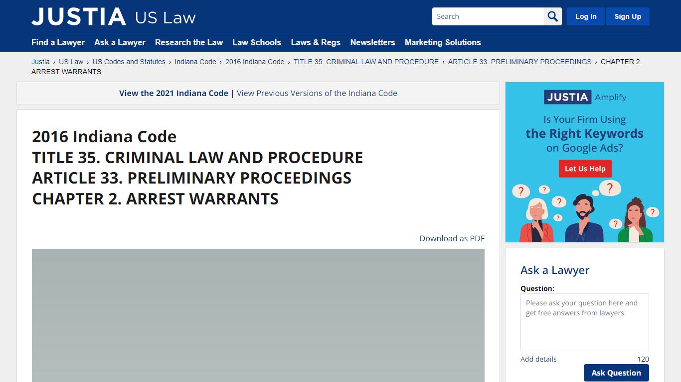 CHAPTER 2. ARREST WARRANTS :: 2016 Indiana Code - Justia Law